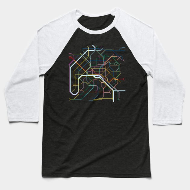 Paris Subway Map Baseball T-Shirt by byebyesally